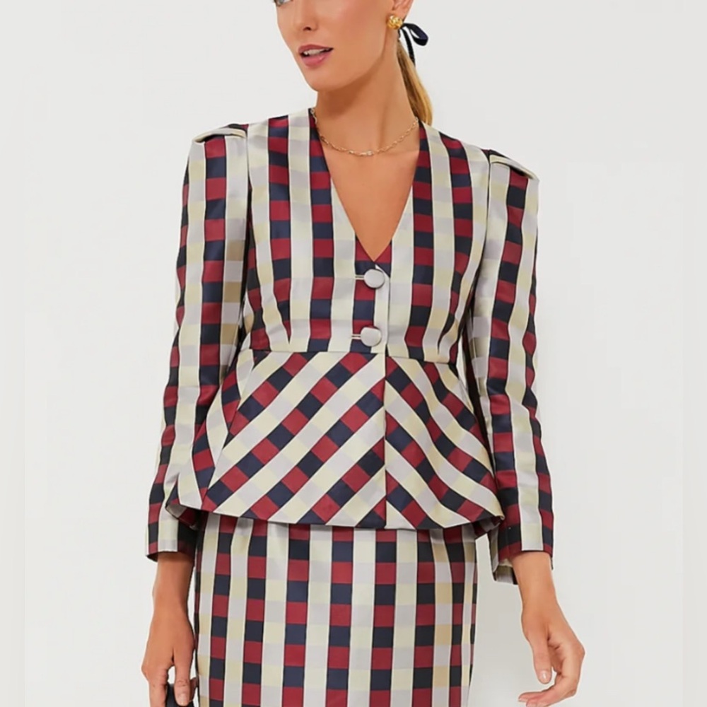 Tuckernuck Bordeaux Check Jacquard Zoey Top